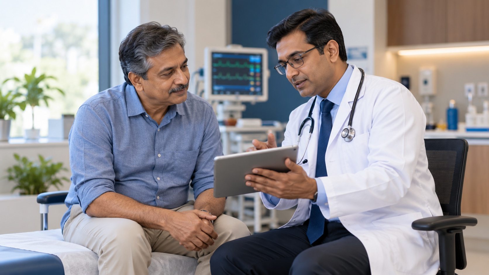 Cardiologist discussing heart test results with a patient