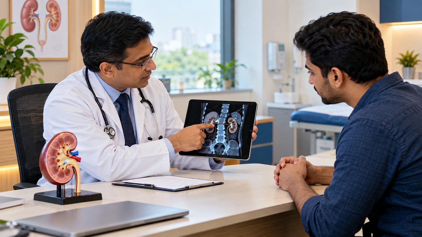 Urologist explaining a kidney scan