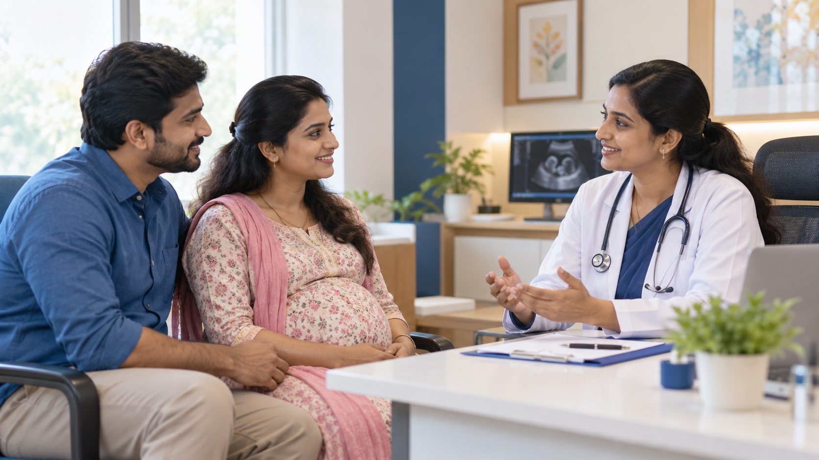 Expecting parents consulting an obstetrician