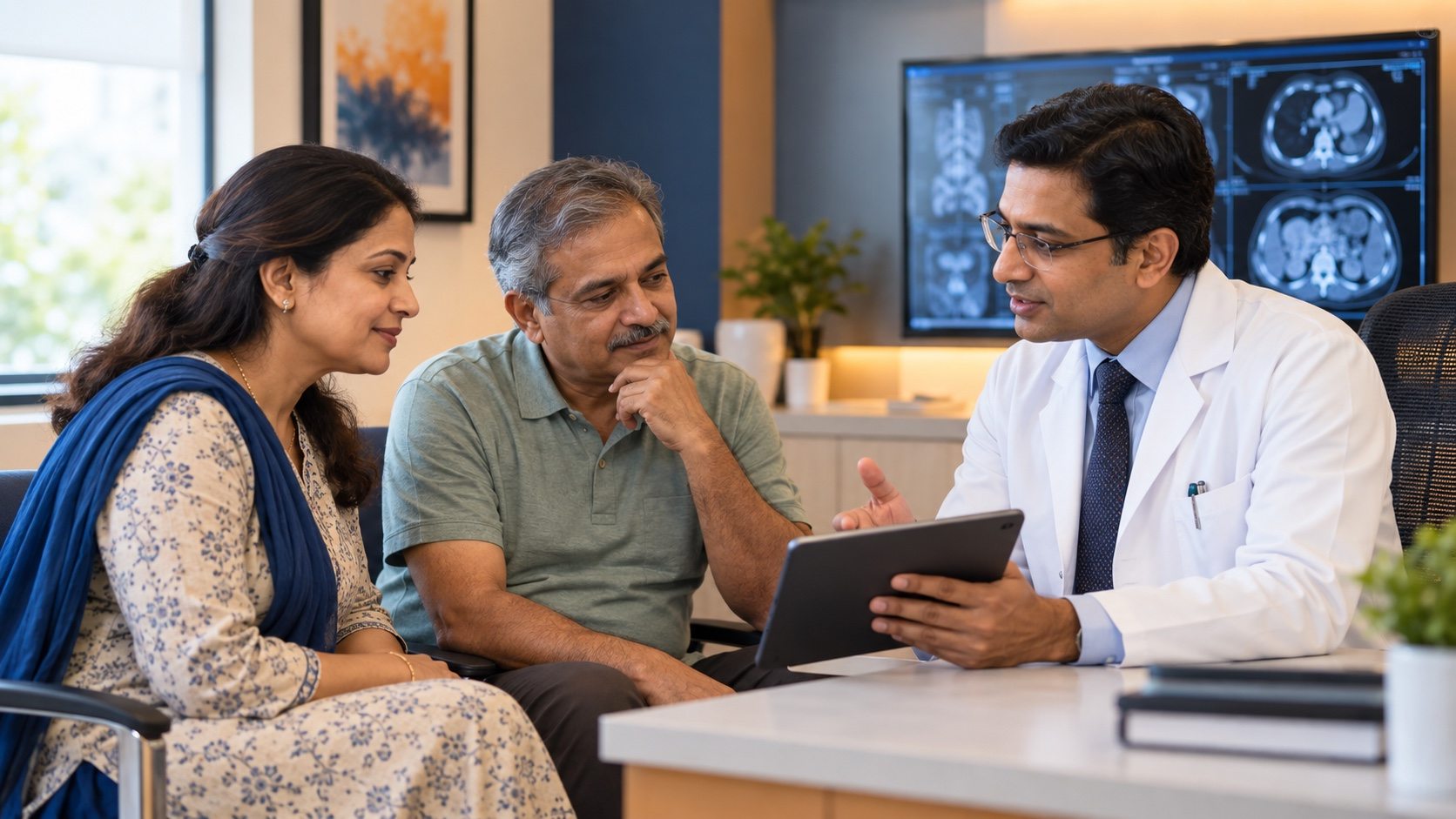 Surgical oncologist discussing a treatment plan